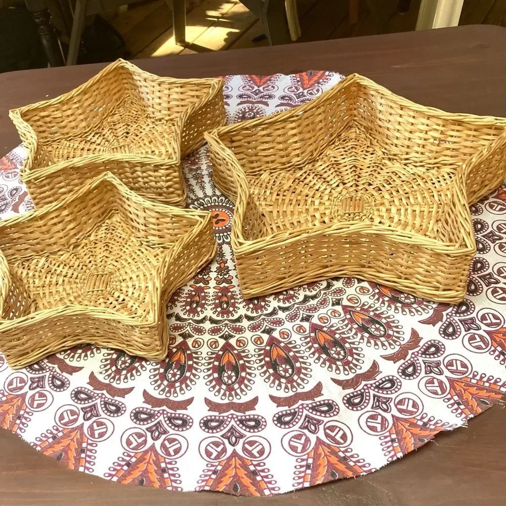 WILLIAMS SONOMA Star Shaped Woven Stacking Baskets Bohemian Boho Set of 3